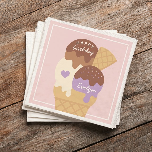 Ice Cream Sundae Personalised Kids Birthday Party Napkin (Creator Uploaded)