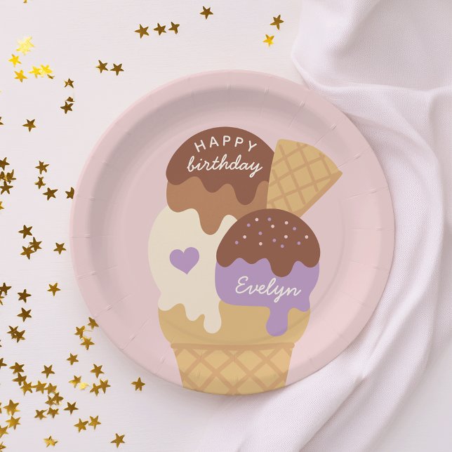Ice Cream Sundae Personalised Kids Birthday Party Paper Plate (Creator Uploaded)