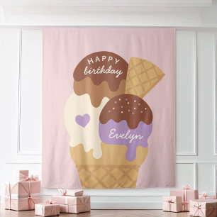 Ice Cream Sundae Personalised Kids Birthday Party Tapestry