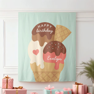 Ice Cream Sundae Personalised Kids Birthday Party Tapestry
