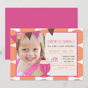 Ice-cream Sundae Polka Dots Girl Birthday Party Invitation