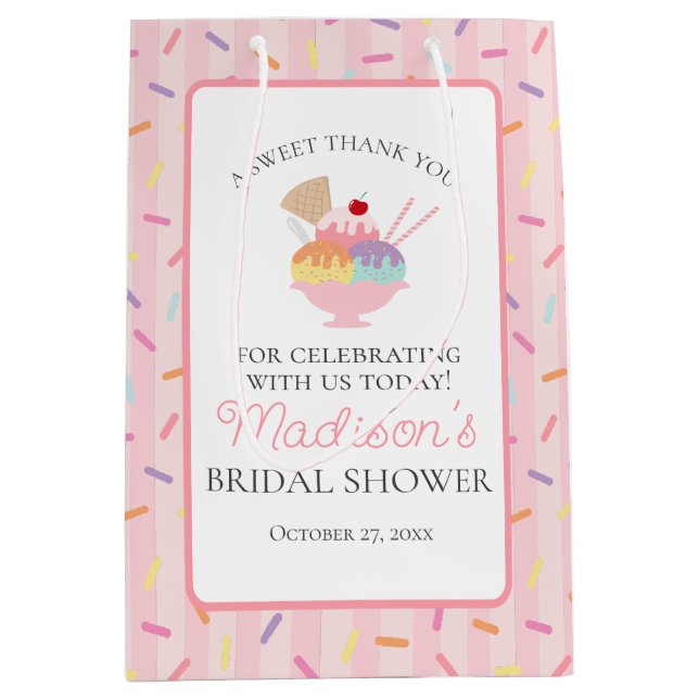 Ice Cream Sundae Scooped Up Bridal Shower Favours Medium Gift Bag (Front)