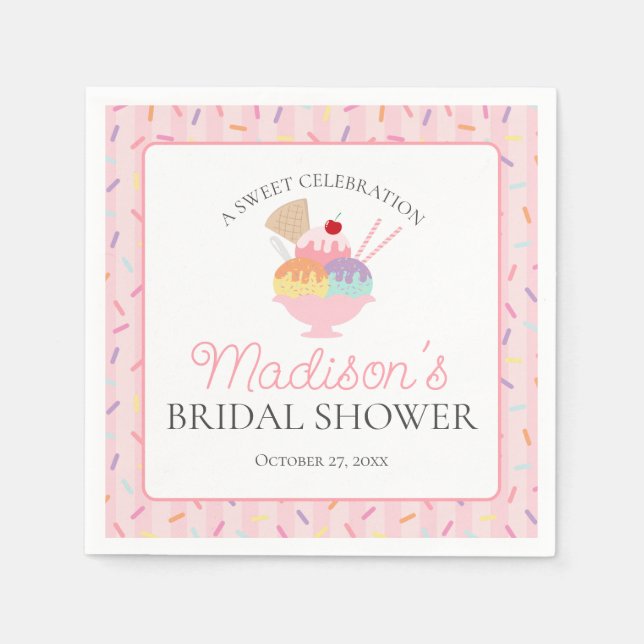 Ice Cream Sundae Scooped Up Bridal Shower Napkin (Front)