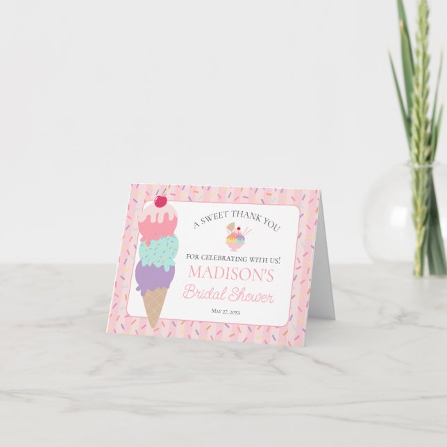 Ice Cream Sundae Scooped Up Bridal Thank You Card  (Front)