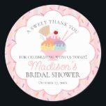Ice Cream Sundae Scooped Up Sweet Bridal Shower Classic Round Sticker<br><div class="desc">She’s Been Scooped Up! a darling bridal shower theme that’s as sweet as love itself! With a pink sprinkle background and ice cream sundae charm,  this collection is perfect for celebrating the bride-to-be in style.</div>