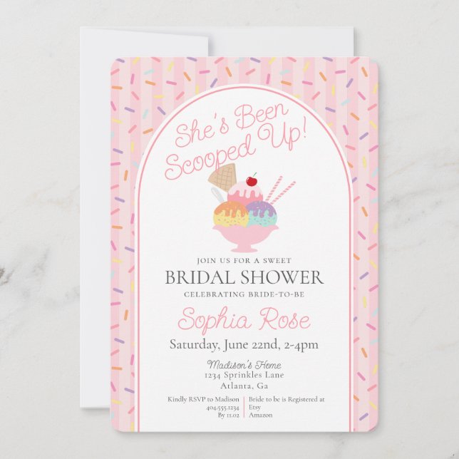 Ice Cream Sundae Scooped Up Sweet Bridal Shower Invitation (Front)