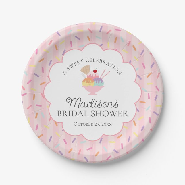 Ice Cream Sundae Scooped Up Sweet Bridal Shower Paper Plate (Front)