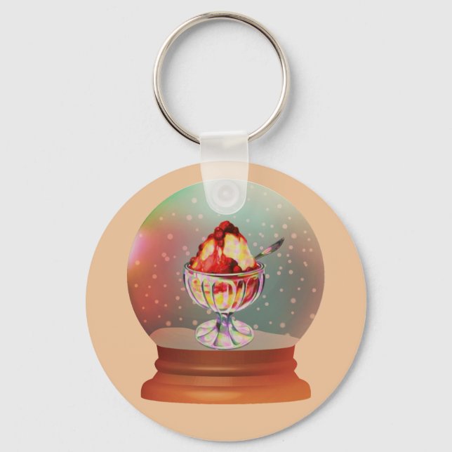 Ice cream Sundae snow globe keychain (Front)