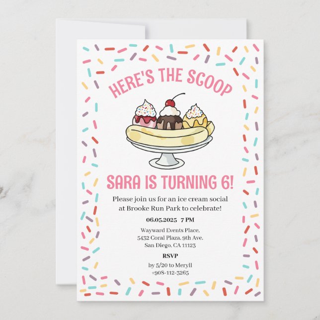 Ice Cream Sundae Social Watercolor Birthday Invitation (Front)