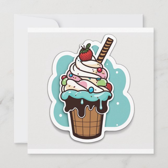 Ice cream sundae sticker card (Front)