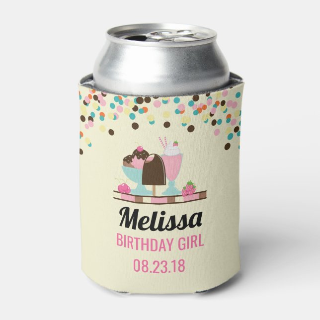 Ice Cream Sundae Summery Treats Birthday Girl Can Cooler (Can Front)