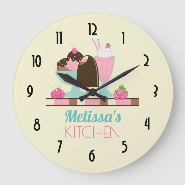 Ice Cream Sundae Summery Treats Custom Kitchen Large Clock (Front)