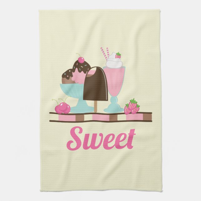 Ice Cream Sundae Summery Treats Tea Towel (Vertical)