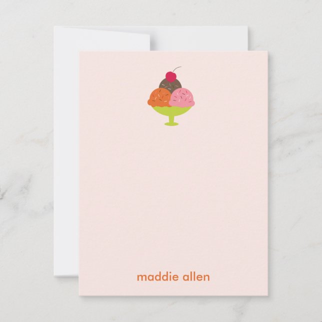 Ice Cream Sundae Thank You Cards (Pink) (Front)