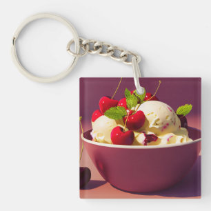 Ice cream sundae with cherries and syrup key ring