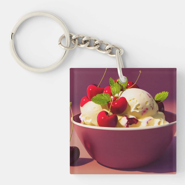 Ice cream sundae with cherries and syrup key ring (Front)