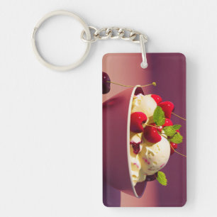 Ice cream sundae with cherries and syrup key ring