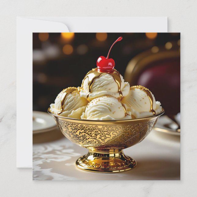 Ice Cream Sundae with Gold Syrup Blank Card (Front)