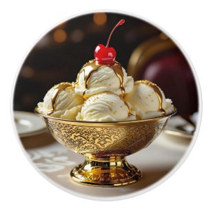 Ice Cream Sundae with Gold Syrup Ceramic Knob