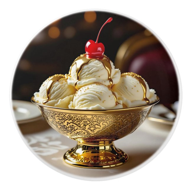 Ice Cream Sundae with Gold Syrup   Ceramic Knob (Front)