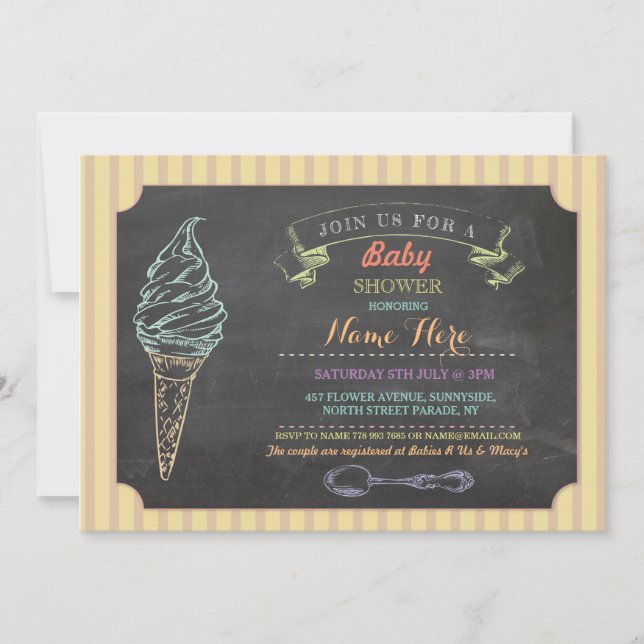 Ice Cream Sweet Baby Shower Chalk Stripe Invite (Front)