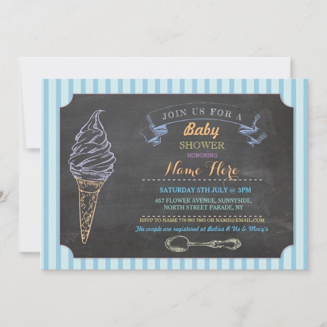 Ice Cream Sweet Baby Shower Chalk Stripe Invite (Front)