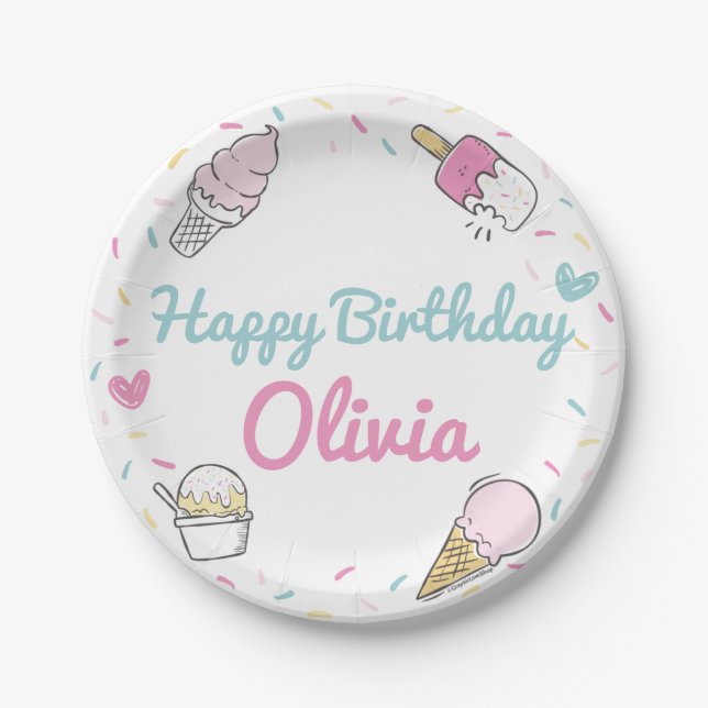 Ice Cream Sweet Celebration Birthday Party Any Age Paper Plate (Front)
