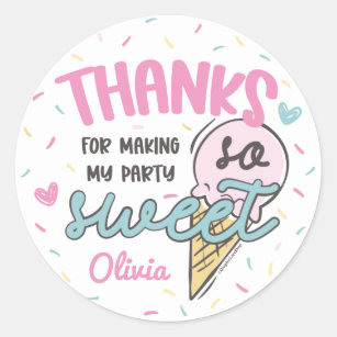 Ice Cream Sweet Celebration Birthday Thank You Classic Round Sticker