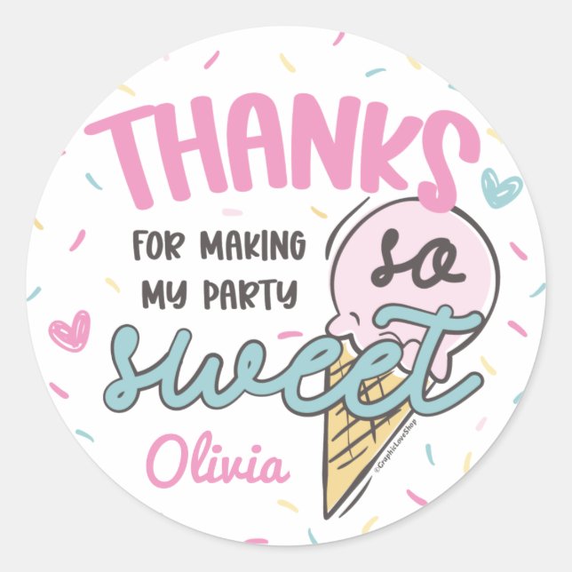 Ice Cream Sweet Celebration Birthday Thank You Classic Round Sticker (Front)