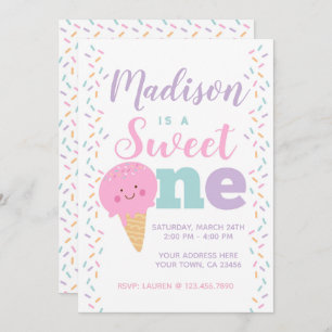 Ice Cream, Sweet One, 1st birthday Invitation