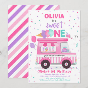 Ice Cream Sweet One Birthday Ice Cream Truck Invit Invitation