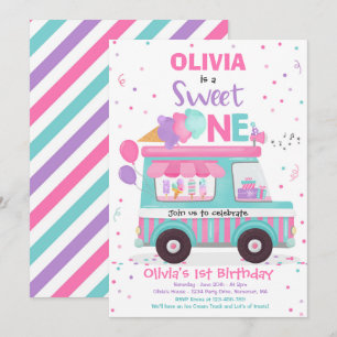 Ice Cream Sweet One Birthday Ice Cream Truck Invitation