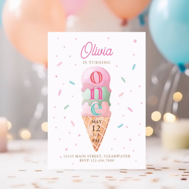 Ice Cream Sweet One Birthday Party Invitation (Creator Uploaded)