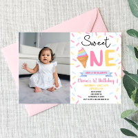 Ice Cream Sweet One Photo 1st First Birthday Party