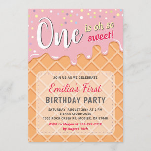 Ice Cream Sweet Party Girl First 1st Birthday Invitation