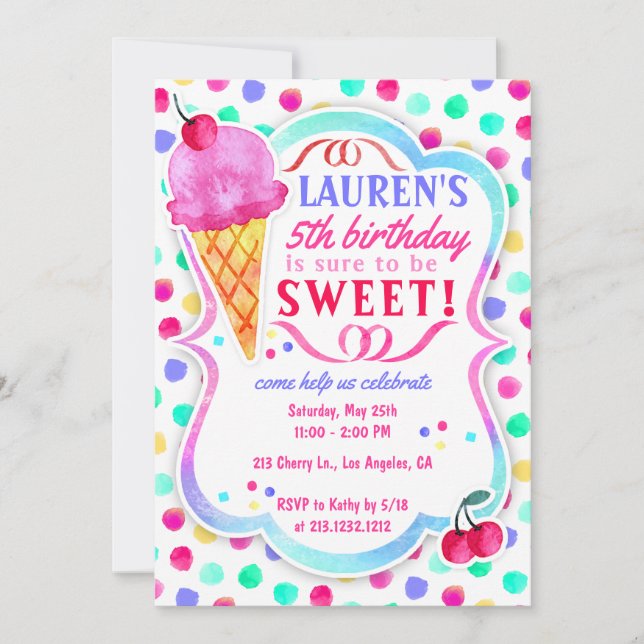 Ice Cream Sweet Treats Birthday Party Invitation (Front)