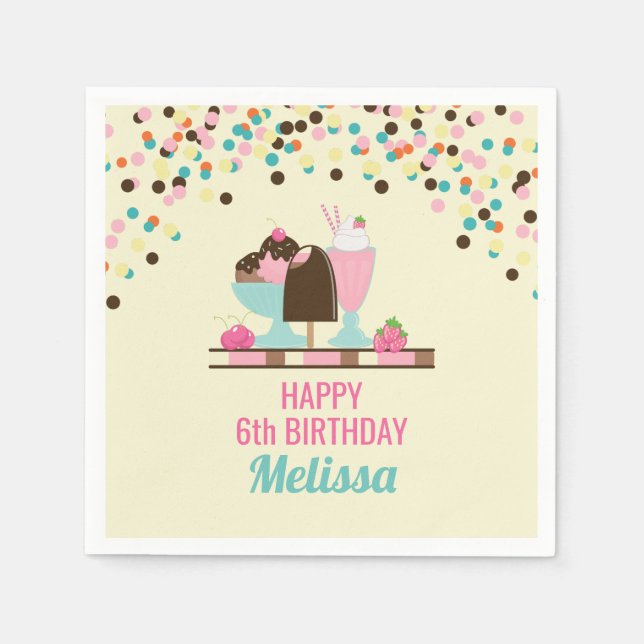 Ice Cream Sweet Treats Happy Birthday Napkin (Front)