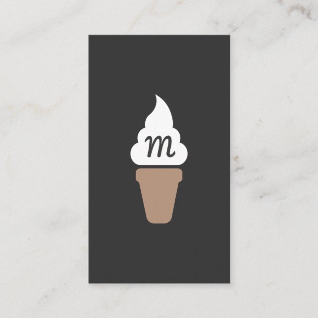 Ice Cream Swirl Icon grey with Monogram Business Card (Front)