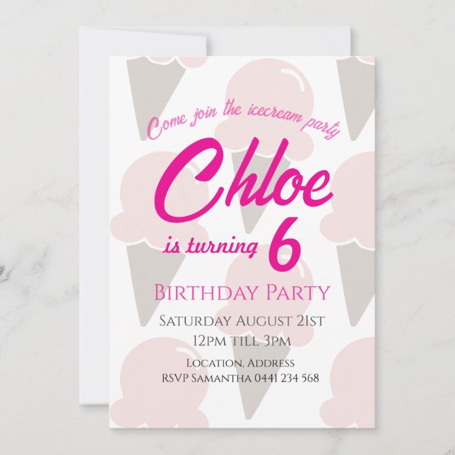 Ice Cream Swirls Strawberry pink Invitation (Front)