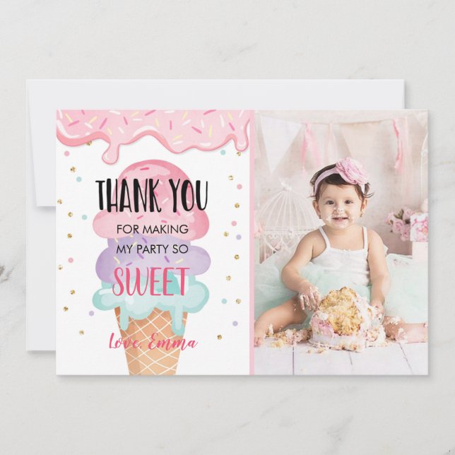 Ice Cream Thank You Here's the Scoop Pink Confetti Invitation (Front)