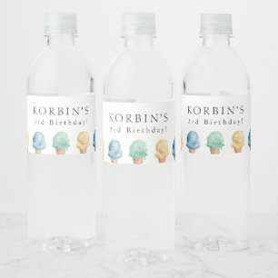 Ice Cream Theme Birthday Party Water Bottle Label