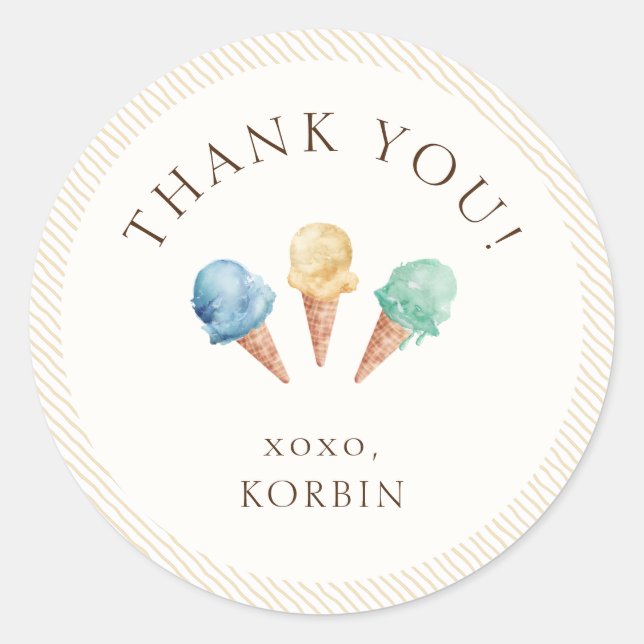 Ice Cream Theme Thank You Classic Round Sticker (Front)