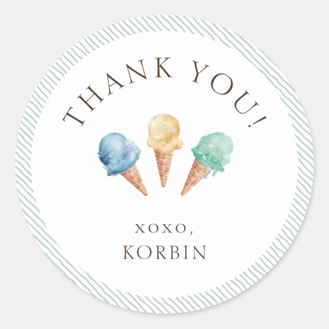 Ice Cream Theme Thank You Classic Round Sticker (Front)