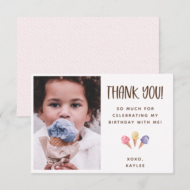 Ice Cream Theme Thank You Photo Card (Front/Back)