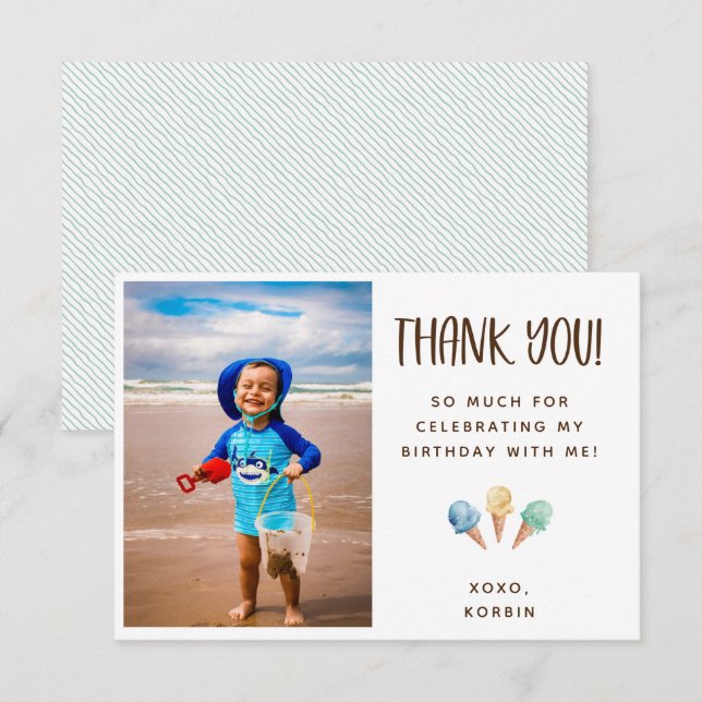 Ice Cream Theme Thank You Photo Card (Front/Back)