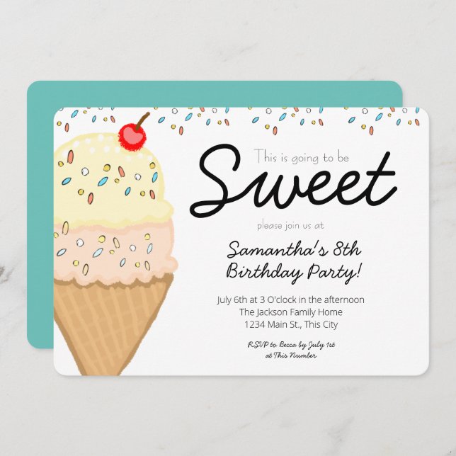 Ice Cream This is Going to Be Sweet Birthday Party Invitation (Front/Back)