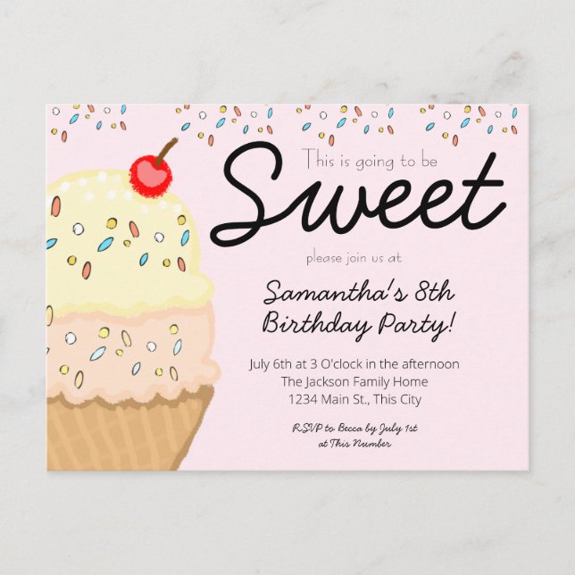 Ice Cream This is Going to Be Sweet Birthday Party Invitation Postcard (Front)