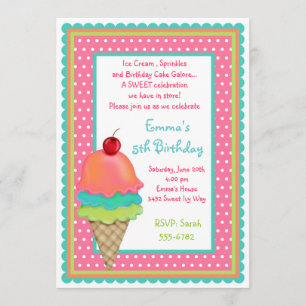 Ice Cream Treats Birthday Invitations