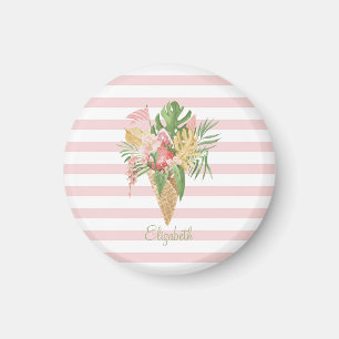  Ice cream,Tropical Leaves Fruit,Pink Stripes   Magnet