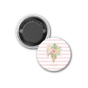  Ice cream,Tropical Leaves Fruit,Pink Stripes   Magnet